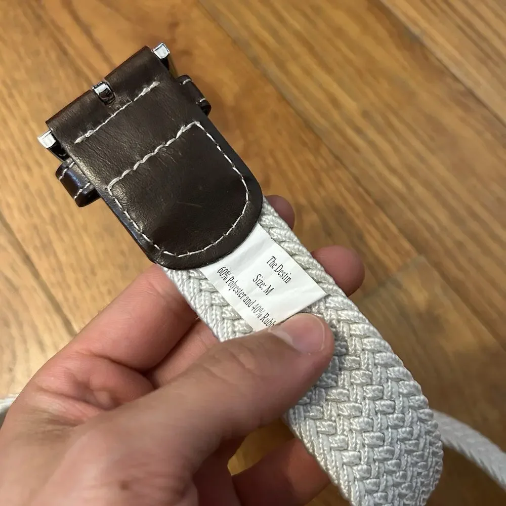 Men's Roostas Woven Cream Belt with Brown Leather Trim